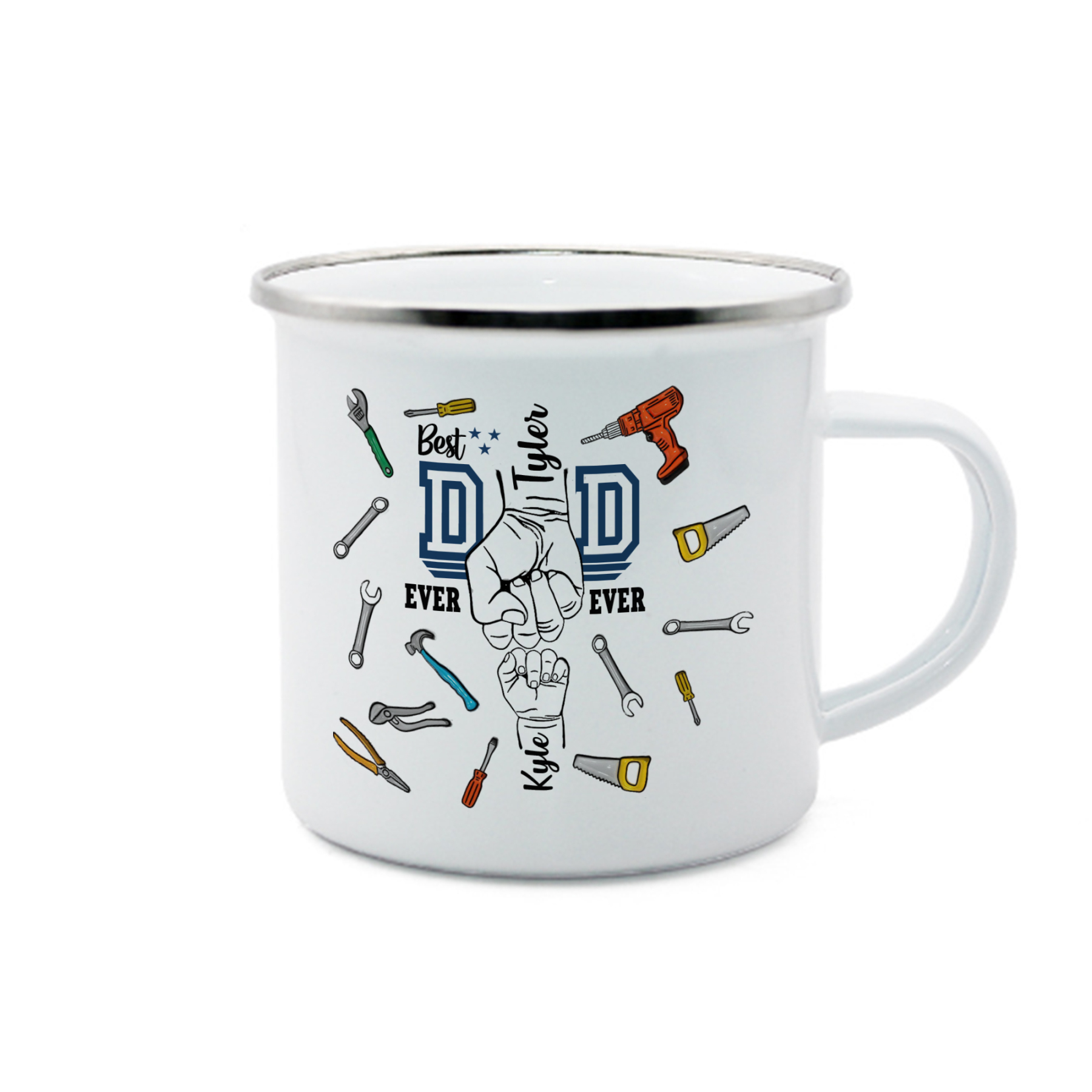 2 Names Personalized Fist Dad Enamel Mug – Custom Father's Day Gift | Lorajewel