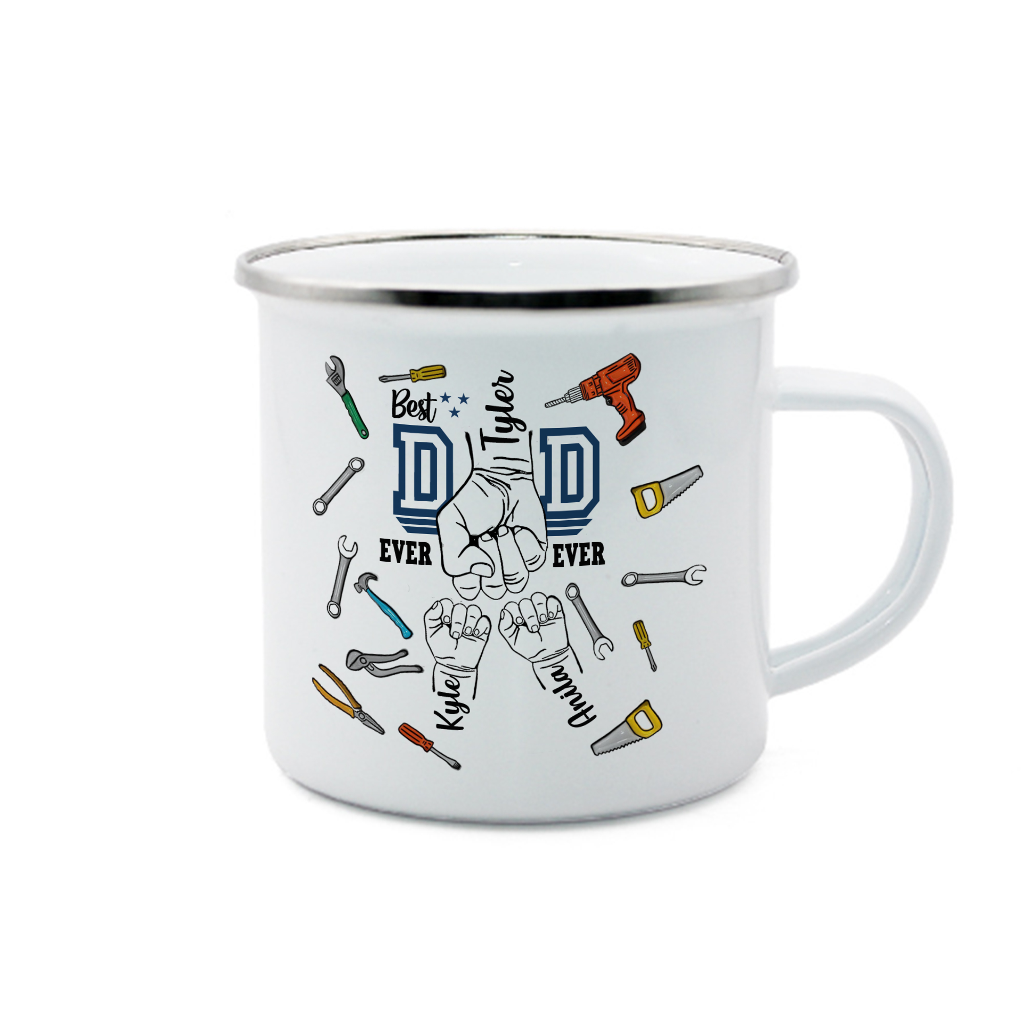 3 Names Personalized Fist Dad Enamel Mug – Custom Father's Day Gift | Lorajewel