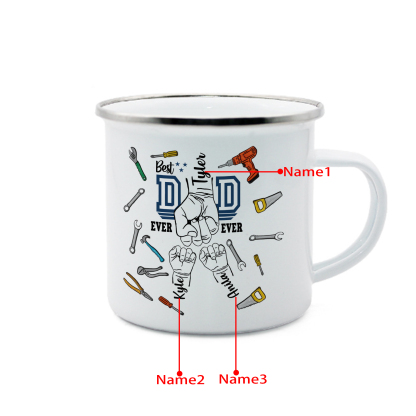 3 Names Personalized Fist Dad Enamel Mug – Custom Father's Day Gift | Lorajewel
