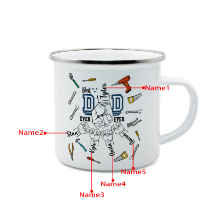 5 Names Personalized Fist Dad Enamel Mug – Custom Father's Day Gift | Lorajewel