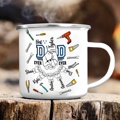 6 Names Personalized Fist Dad Enamel Mug – Custom Father's Day Gift | Lorajewel