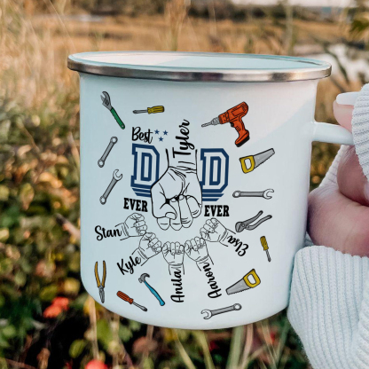 6 Names Personalized Fist Dad Enamel Mug – Custom Father's Day Gift | Lorajewel