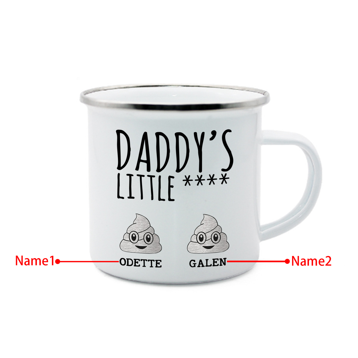 2 Names Personalized Funny Dad Enamel Mug – Custom Father's Day Gift | Lorajewel
