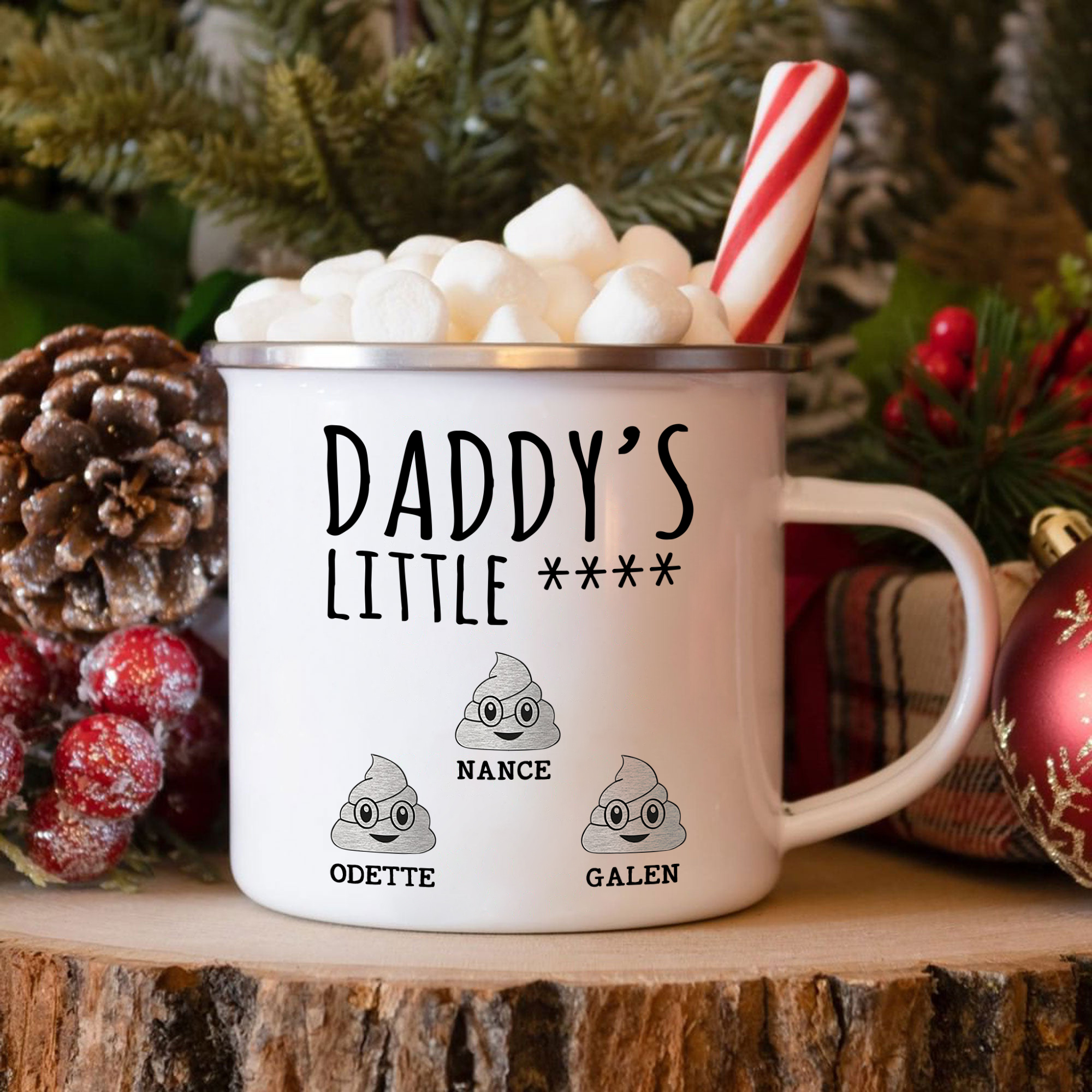 3 Names Personalized Funny Dad Enamel Mug – Custom Father's Day Gift | Lorajewel