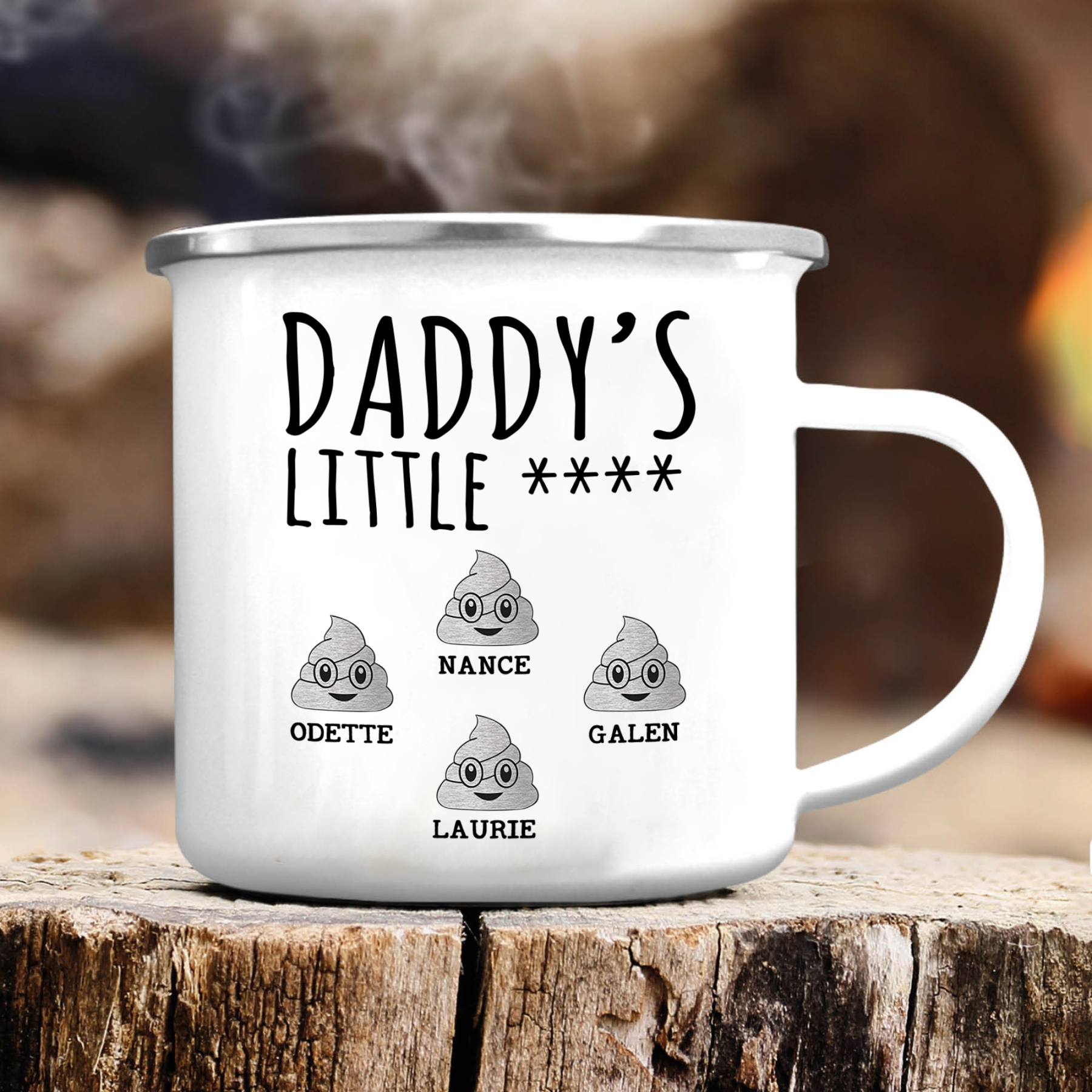 4 Names Personalized Funny Dad Enamel Mug – Custom Father's Day Gift | Lorajewel