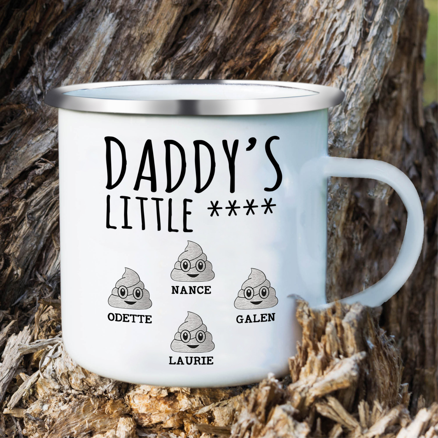 4 Names Personalized Funny Dad Enamel Mug – Custom Father's Day Gift | Lorajewel