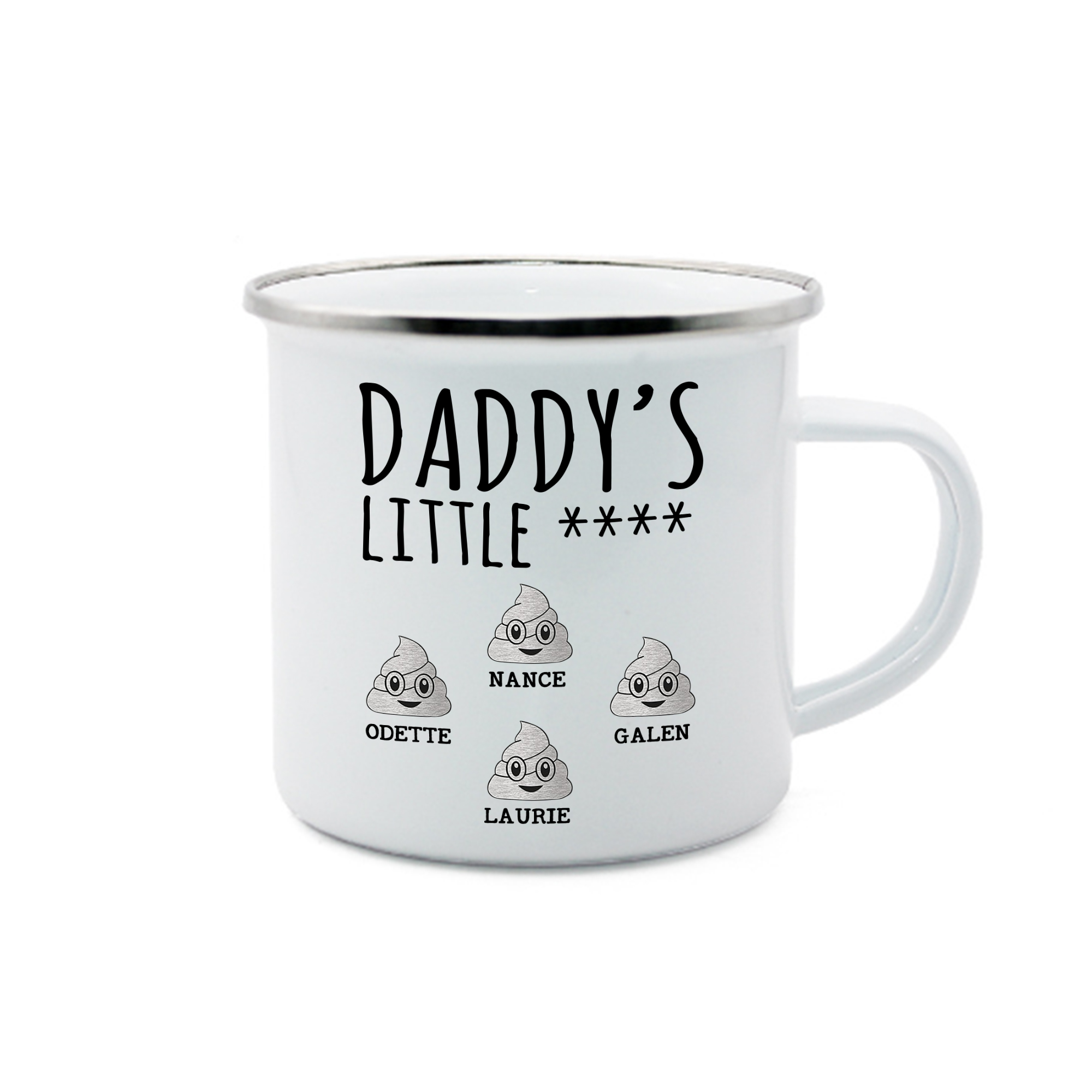 4 Names Personalized Funny Dad Enamel Mug – Custom Father's Day Gift | Lorajewel