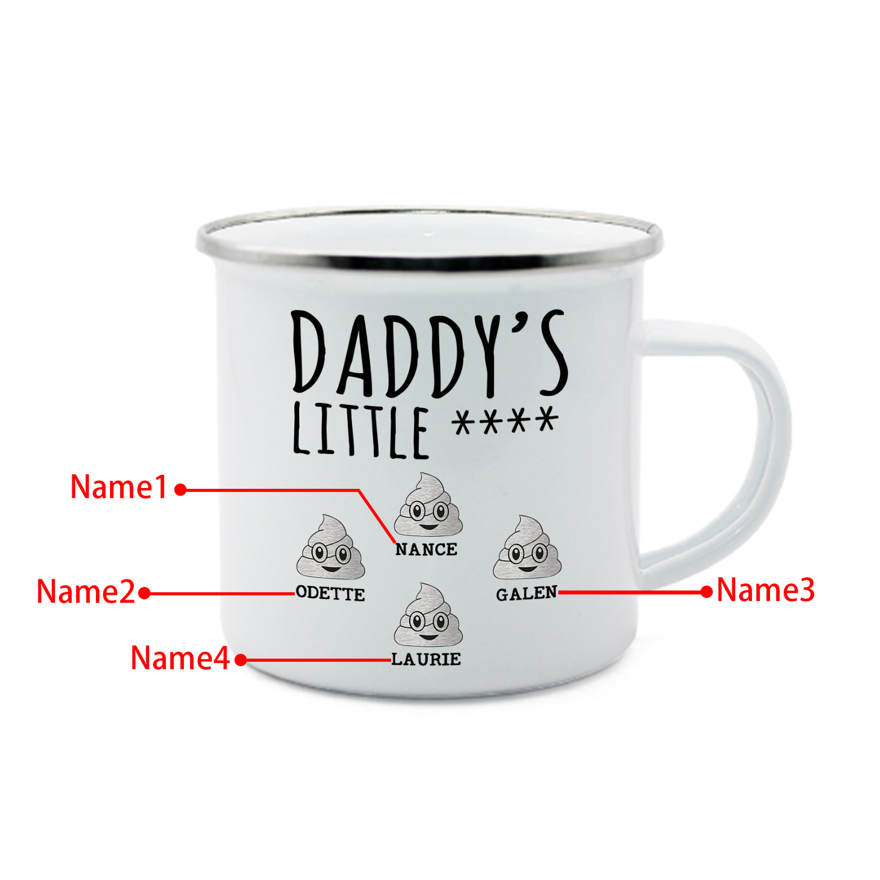 4 Names Personalized Funny Dad Enamel Mug – Custom Father's Day Gift | Lorajewel