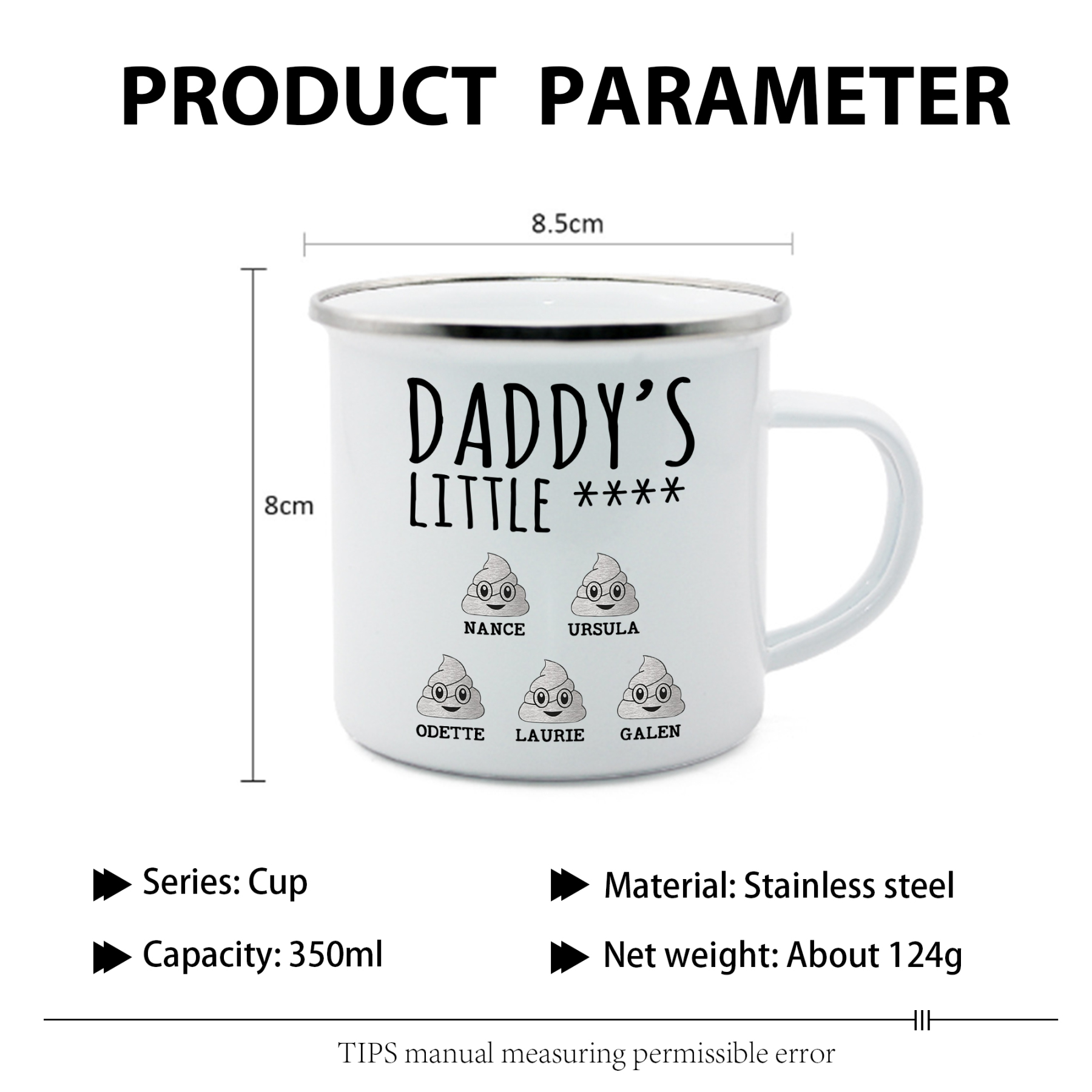 5 Names Personalized Funny Dad Enamel Mug – Custom Father's Day Gift | Lorajewel