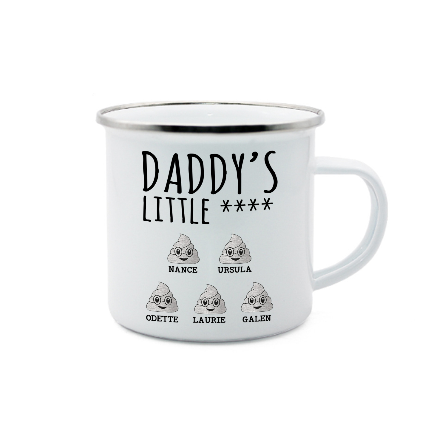 5 Names Personalized Funny Dad Enamel Mug – Custom Father's Day Gift | Lorajewel