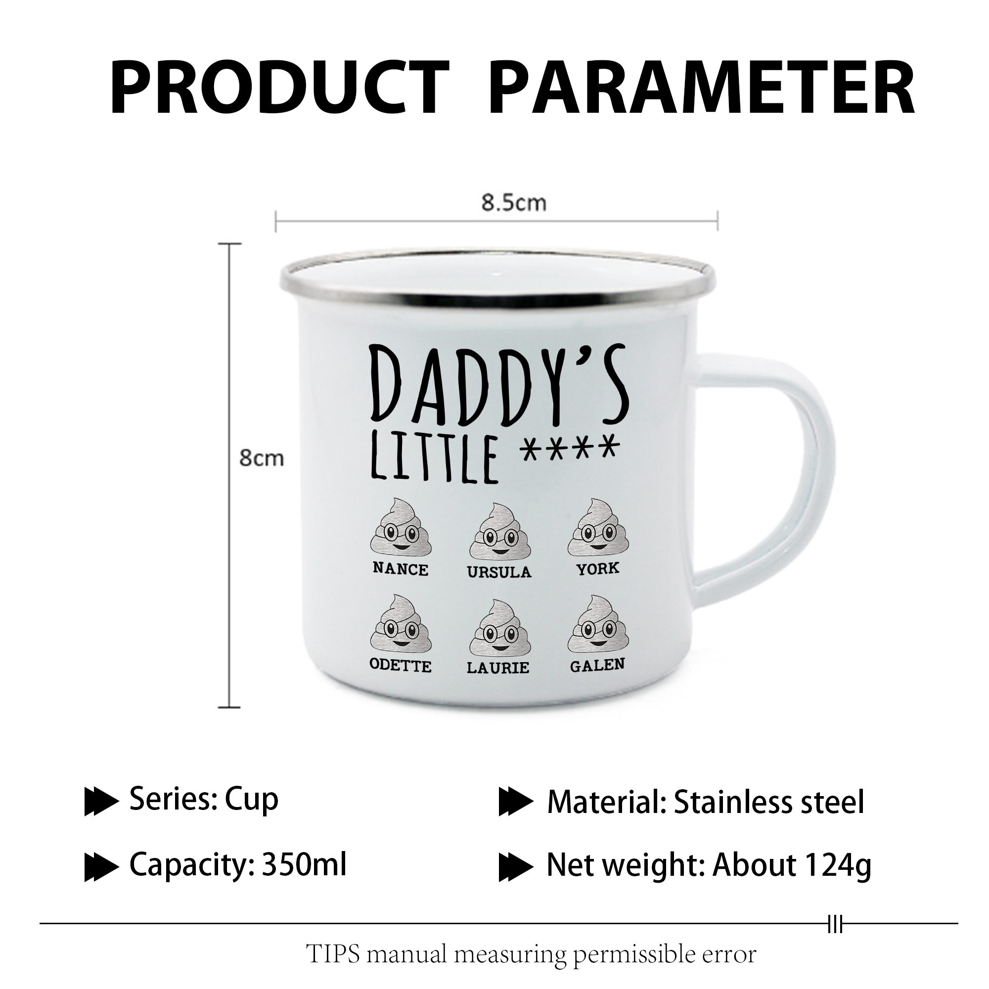 6 Names Personalized Funny Dad Enamel Mug – Custom Father's Day Gift | Lorajewel