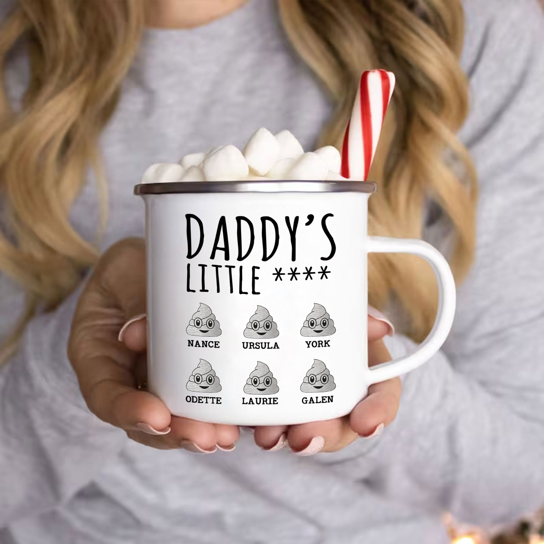 6 Names Personalized Funny Dad Enamel Mug – Custom Father's Day Gift | Lorajewel