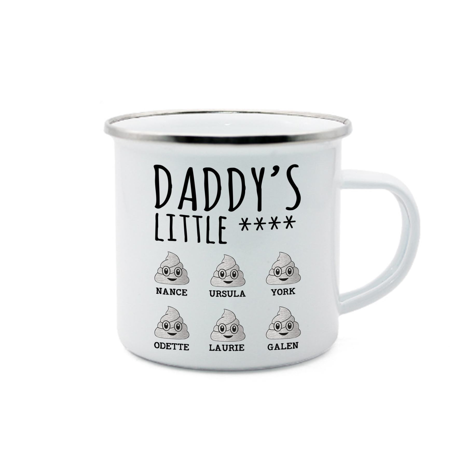 6 Names Personalized Funny Dad Enamel Mug – Custom Father's Day Gift | Lorajewel