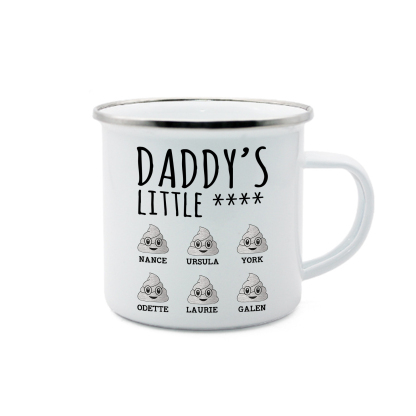 6 Names Personalized Funny Dad Enamel Mug – Custom Father's Day Gift | Lorajewel