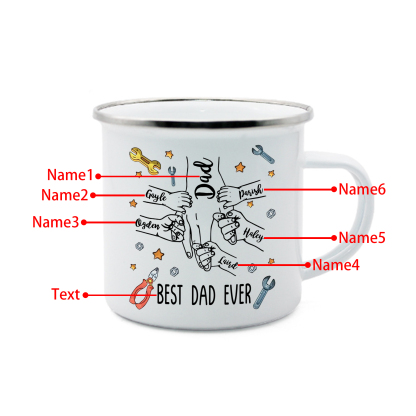 6 Names & 1 Text Personalized Best Dad Ever Enamel Mug – Custom Father's Day Gift | Lorajewel