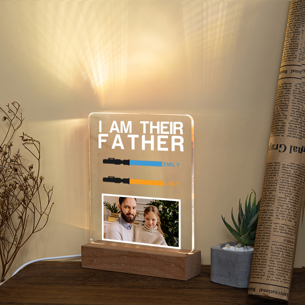 2 Names & 1 Photo Perosnalized Star Wars Photo LED Acrylic Lamp - Gift for Dad | Lorajewel