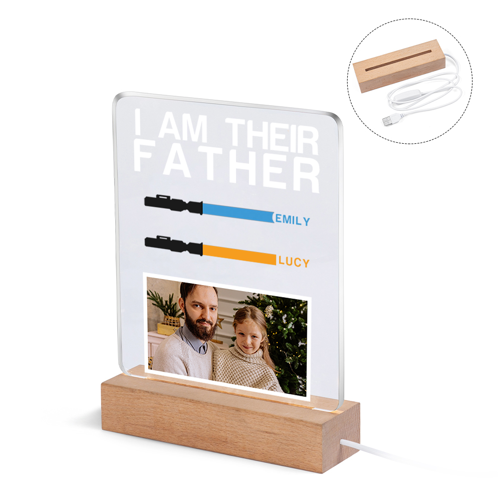 2 Names & 1 Photo Perosnalized Star Wars Photo LED Acrylic Lamp - Gift for Dad | Lorajewel
