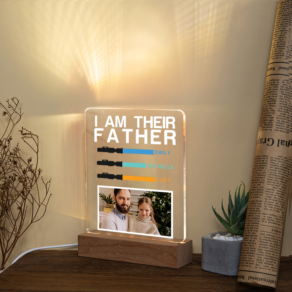 3 Names & 1 Photo Perosnalized Star Wars Photo LED Acrylic Lamp - Gift for Dad | Lorajewel