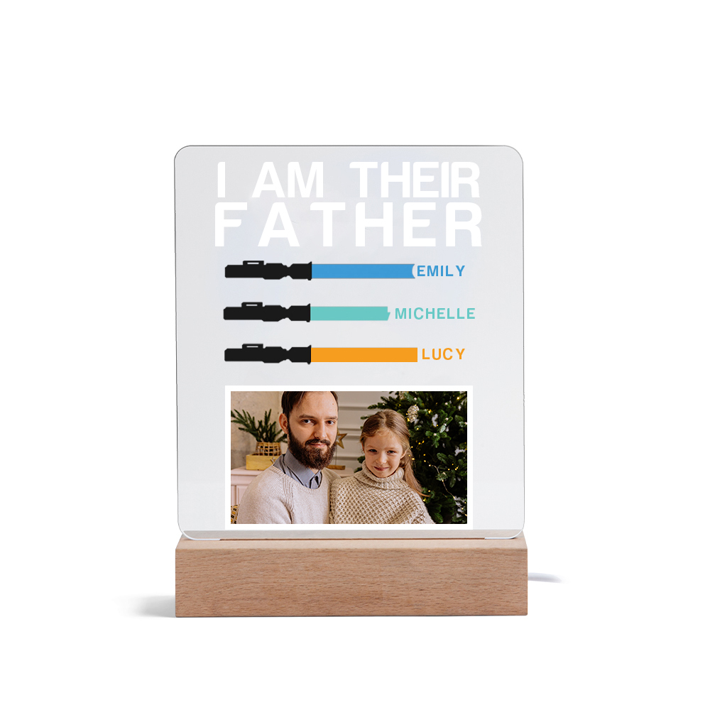 3 Names & 1 Photo Perosnalized Star Wars Photo LED Acrylic Lamp - Gift for Dad | Lorajewel