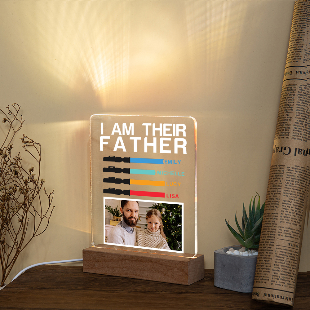 4 Names & 1 Photo Perosnalized Star Wars Photo LED Acrylic Lamp - Gift for Dad | Lorajewel