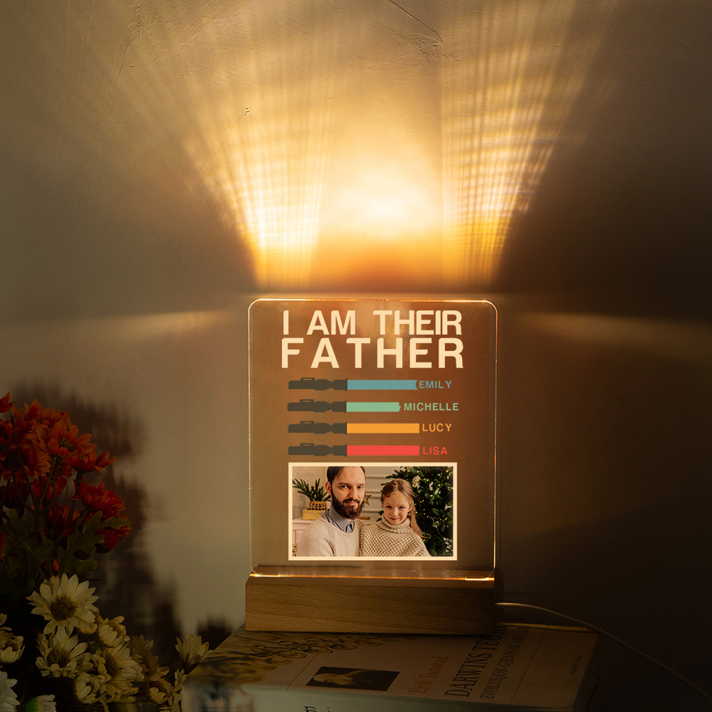 4 Names & 1 Photo Perosnalized Star Wars Photo LED Acrylic Lamp - Gift for Dad | Lorajewel
