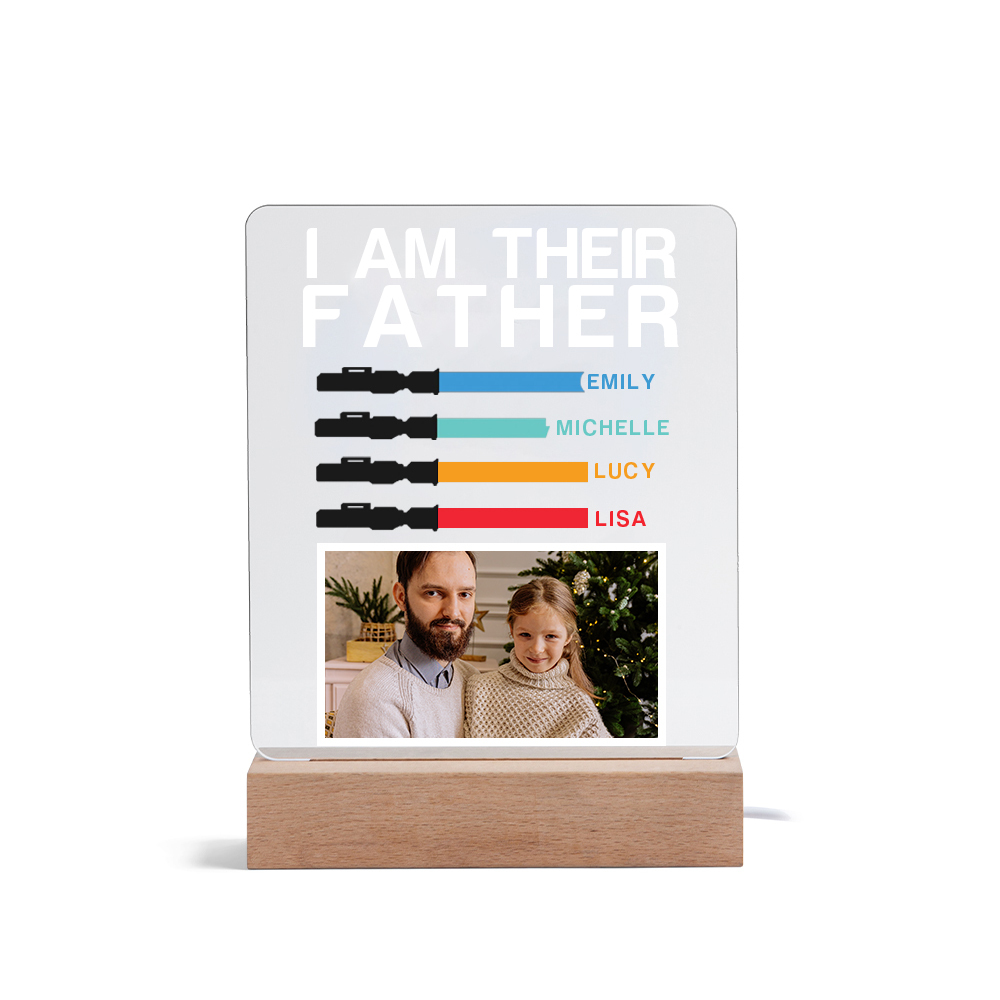 4 Names & 1 Photo Perosnalized Star Wars Photo LED Acrylic Lamp - Gift for Dad | Lorajewel