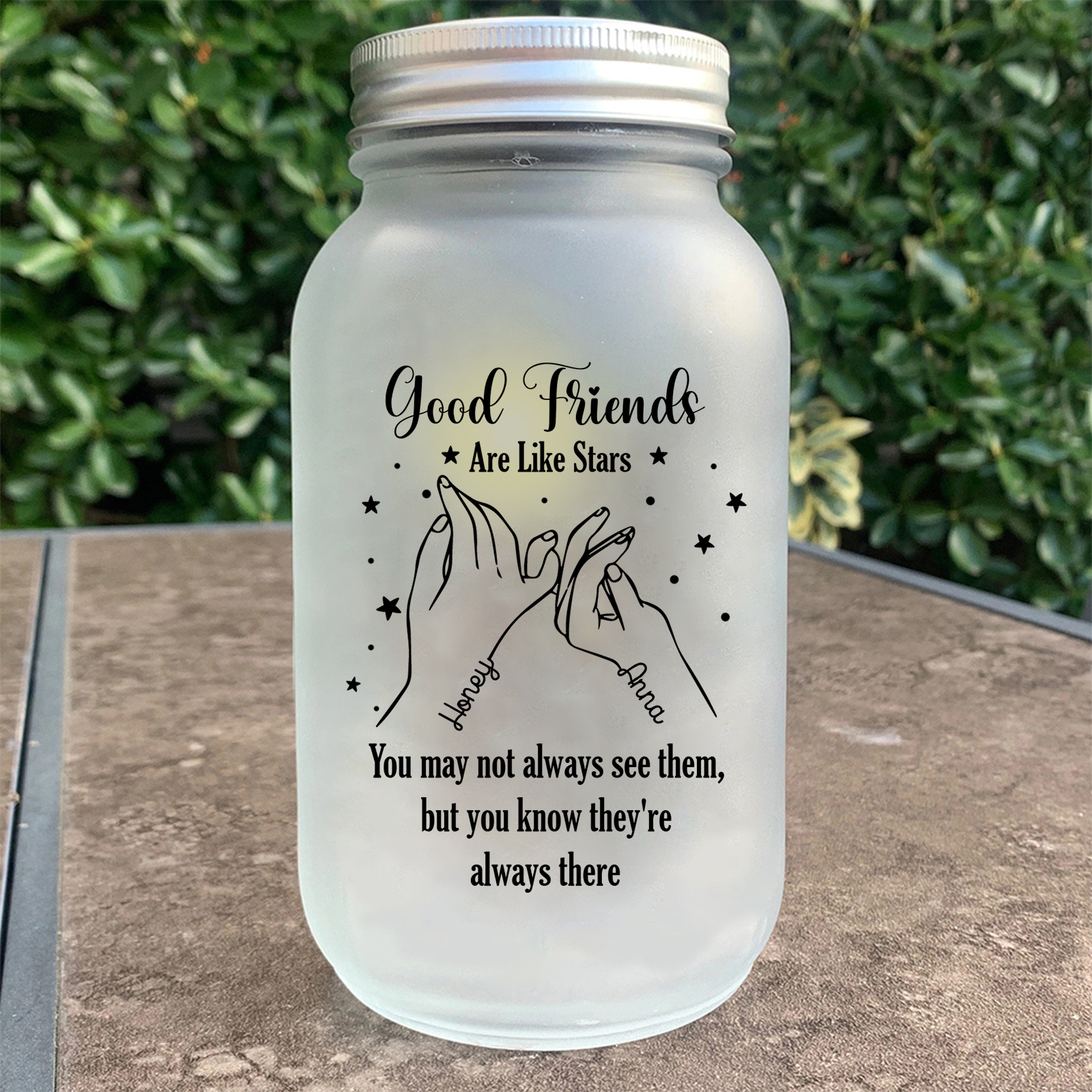 Personalized Mason Jar Light Custom 2 Names Bottle Gifts - Good Friends Are Like Stars, You May Not Always See Them, But You Know They're Always There