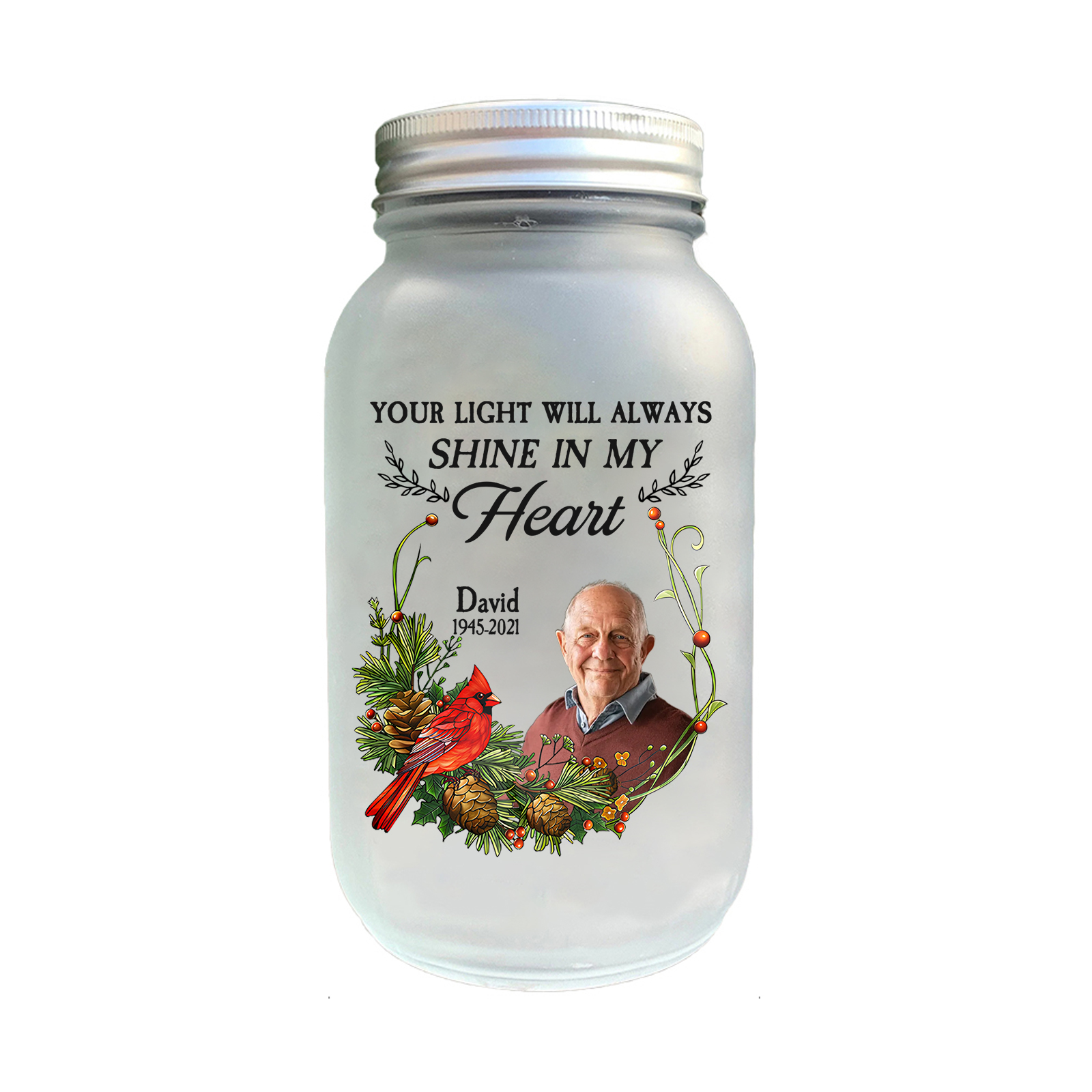 Personalized Mason Jar Light Custom Name & Photo & Date Bottle Memorial Gifts - Your Light Will Always Shine In My Heart