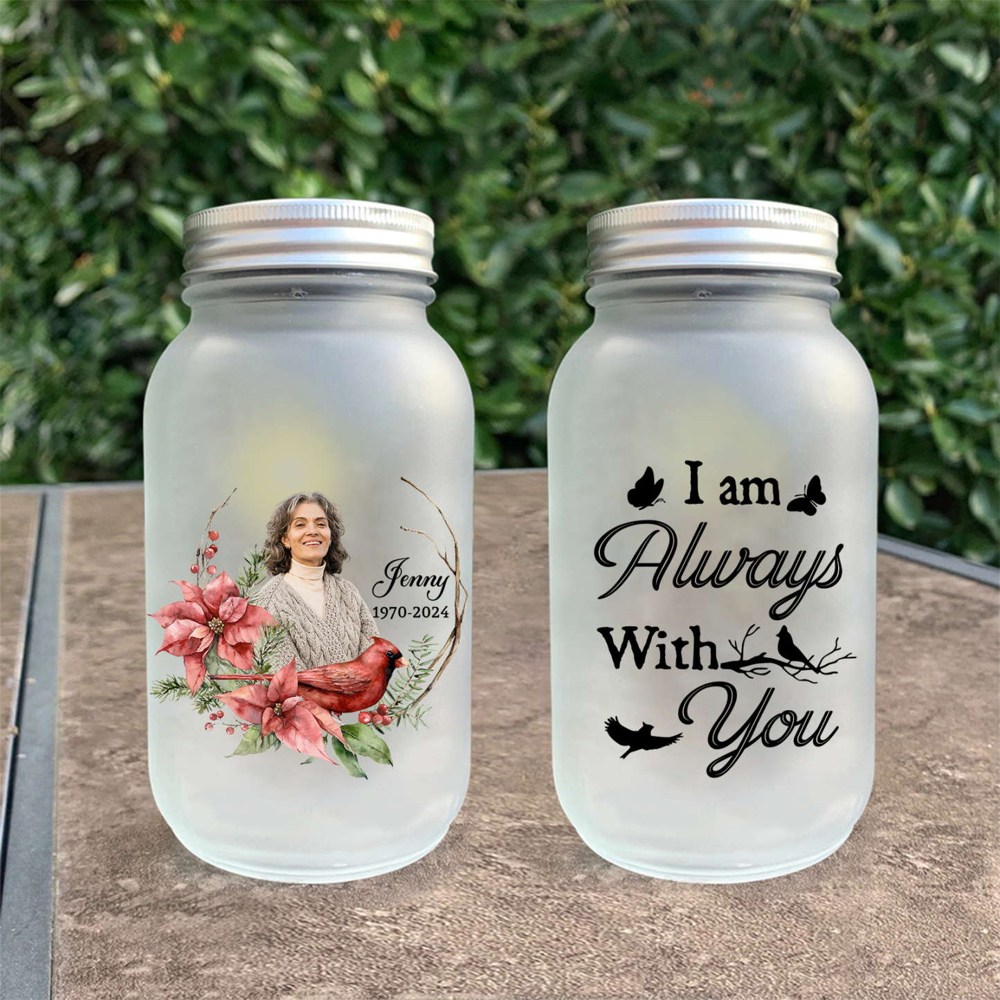 Personalized Mason Jar Light Custom Name & Photo & Date Bottle Memorial Gifts - I Am Always With You