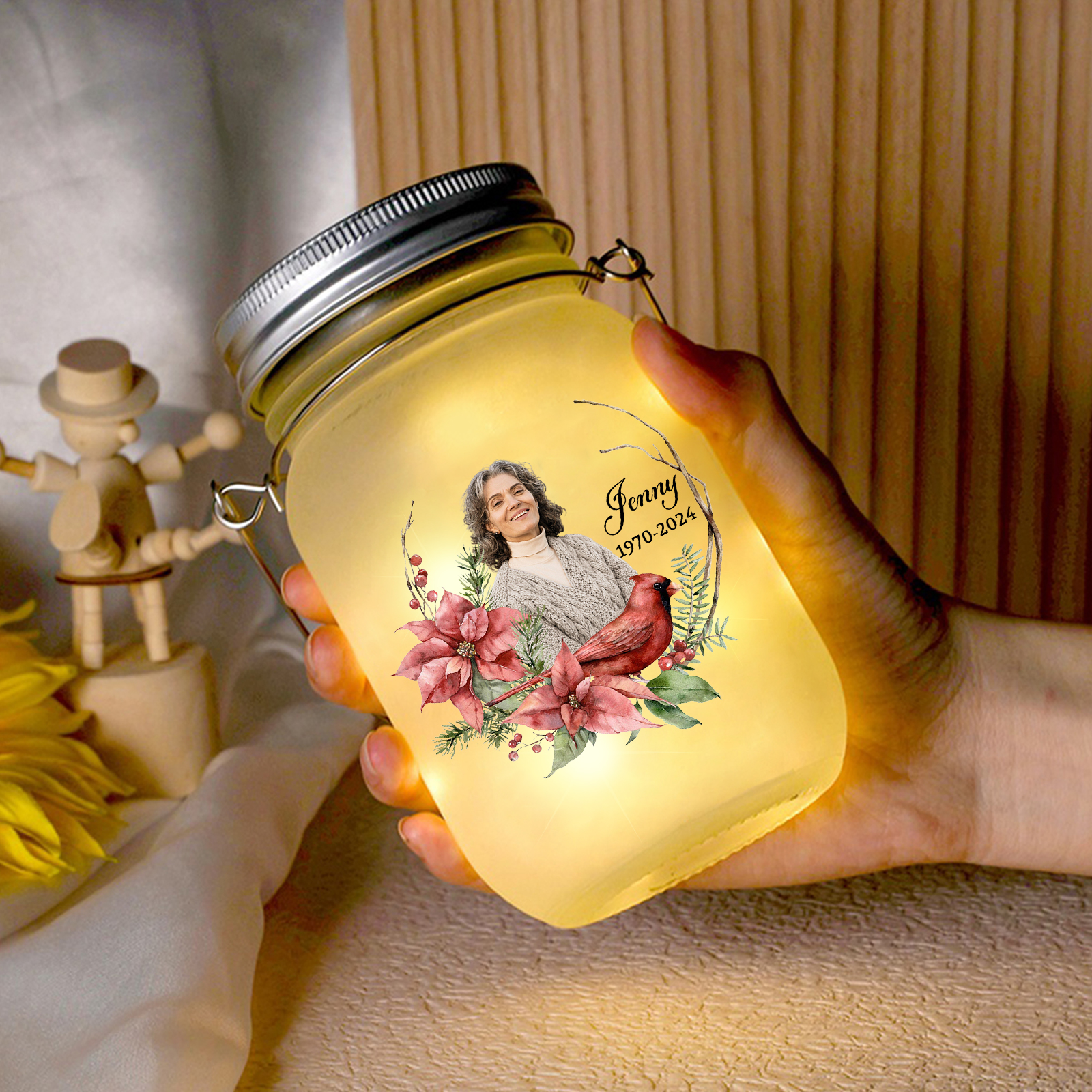 Personalized Mason Jar Light Custom Name & Photo & Date Bottle Memorial Gifts - I Am Always With You