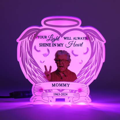 Personalized Memorial LED Light with Angel Wings, 1 Name & Photo A Heartfelt Sympathy Gift