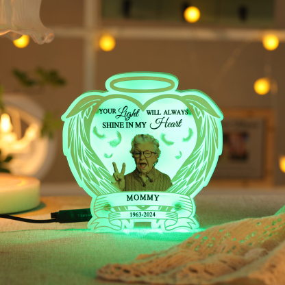 Personalized Memorial LED Light with Angel Wings, 1 Name & Photo A Heartfelt Sympathy Gift