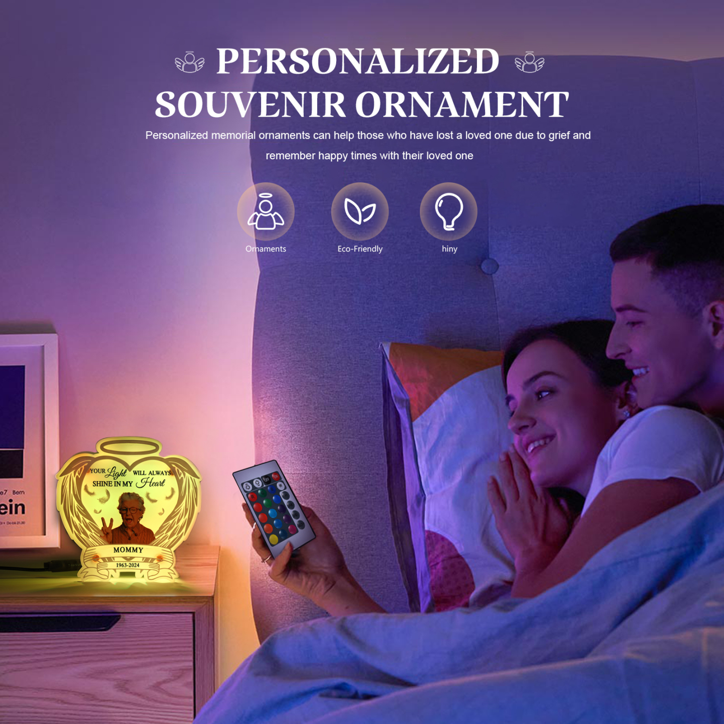 Personalized Memorial LED Light with Angel Wings, 1 Name & Photo A Heartfelt Sympathy Gift