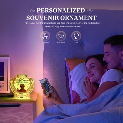 Personalized Memorial LED Light with Angel Wings, 1 Name & Photo A Heartfelt Sympathy Gift
