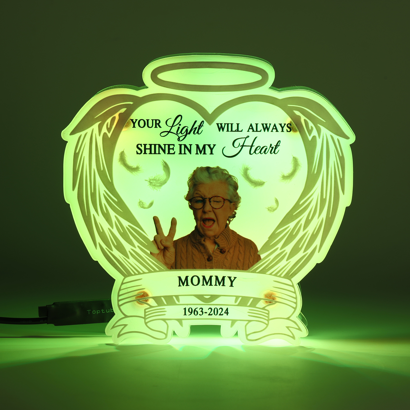 Personalized Memorial LED Light with Angel Wings, 1 Name & Photo A Heartfelt Sympathy Gift