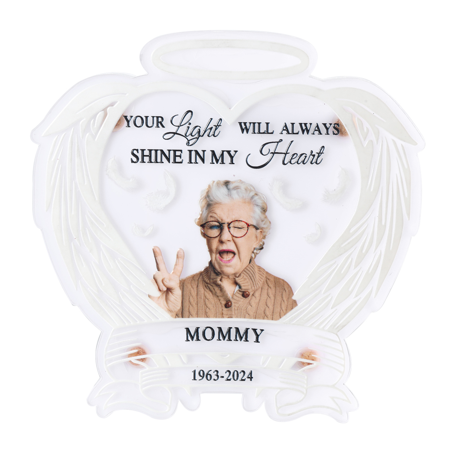 Personalized Memorial LED Light with Angel Wings, 1 Name & Photo A Heartfelt Sympathy Gift