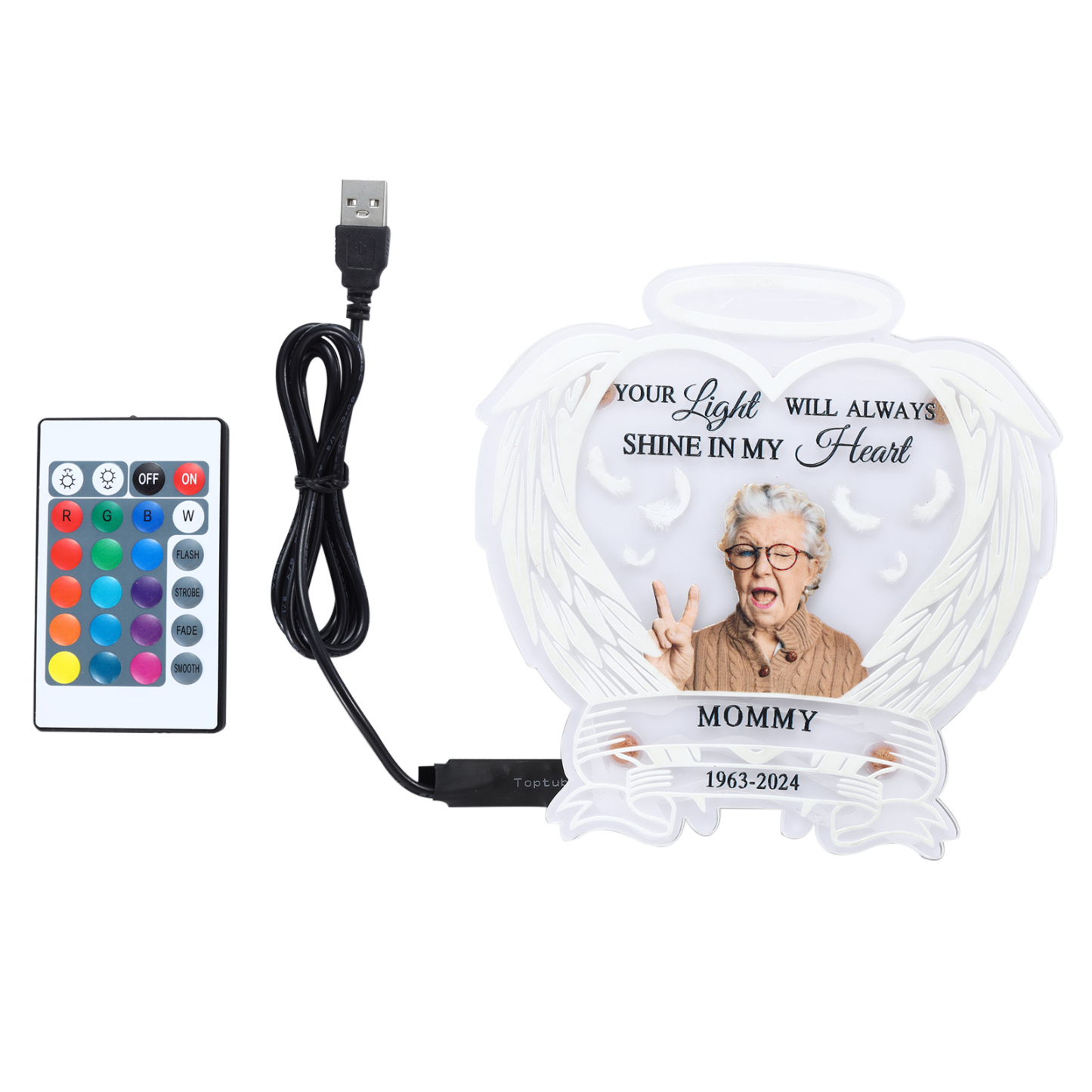 Personalized Memorial LED Light with Angel Wings, 1 Name & Photo A Heartfelt Sympathy Gift