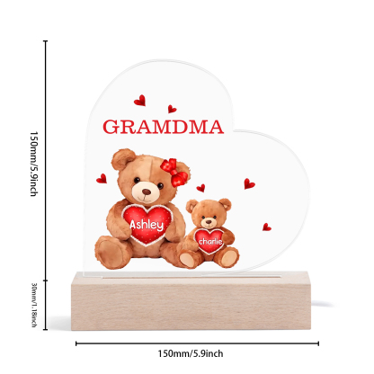 Personalized Bear Family Acrylic Plaque Night Light with Custom 2 Names Night Lamp