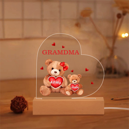 Personalized Bear Family Acrylic Plaque Night Light with Custom 2 Names Night Lamp