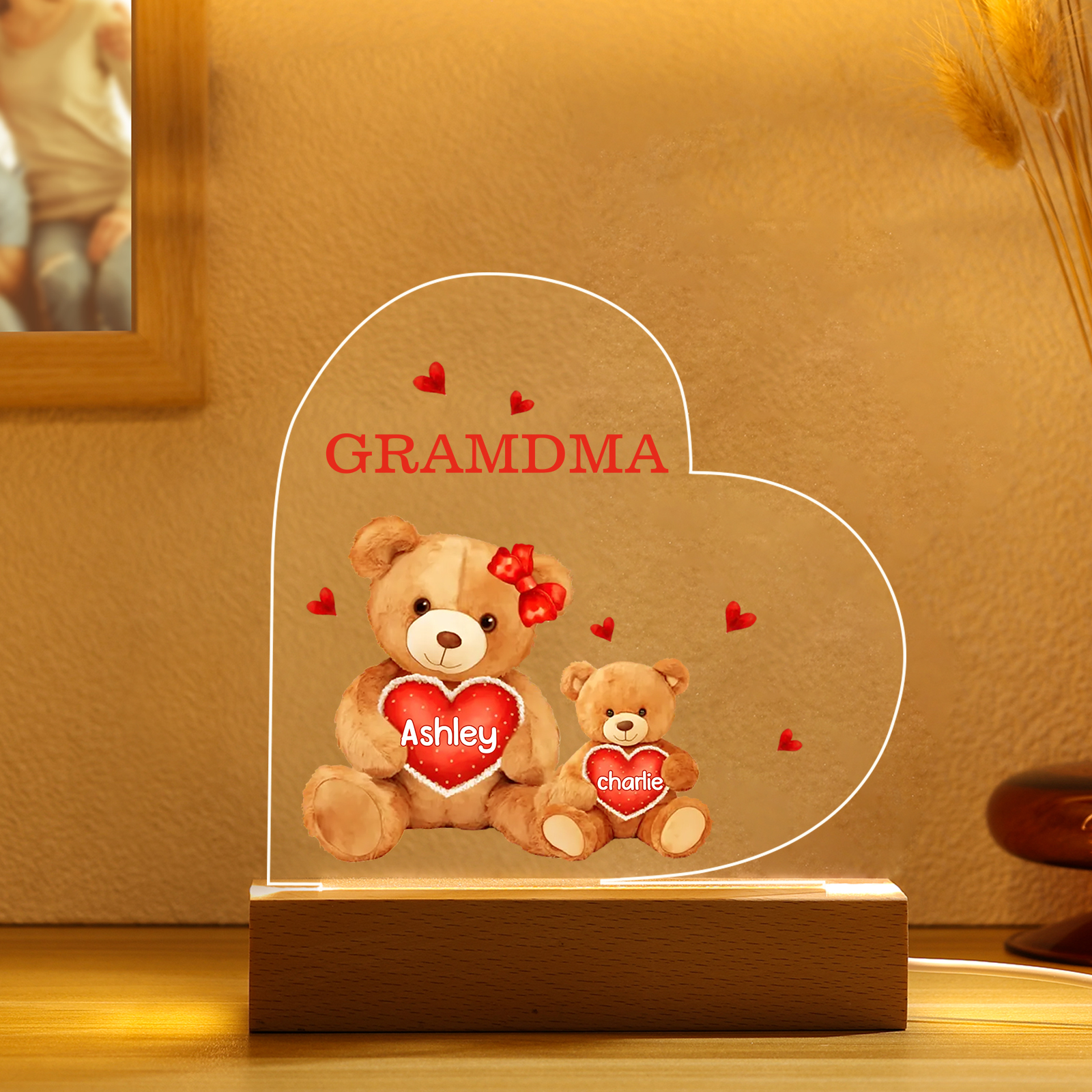 Personalized Bear Family Acrylic Plaque Night Light with Custom 2 Names Night Lamp