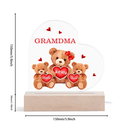 Personalized Bear Family Acrylic Plaque Night Light with Custom 3 Names LED Night Lamp