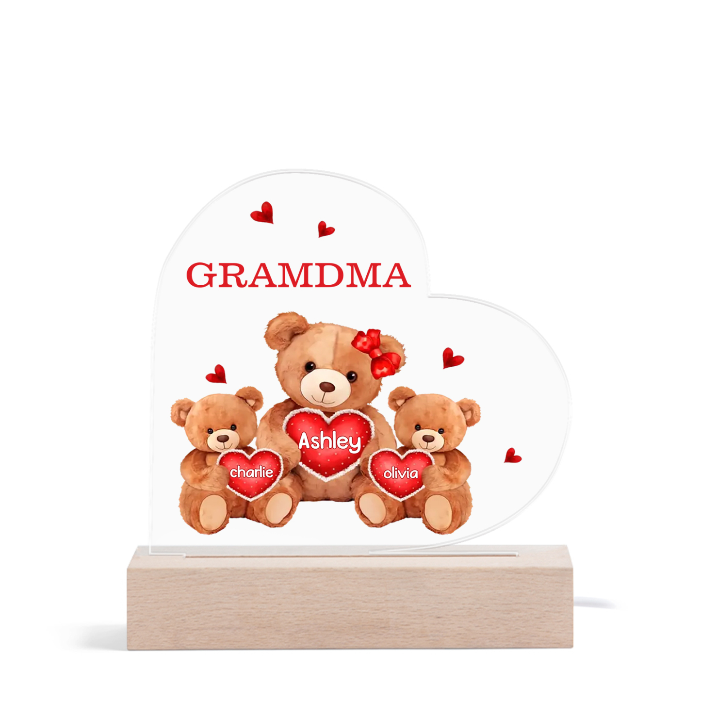 Personalized Bear Family Acrylic Plaque Night Light with Custom 3 Names LED Night Lamp