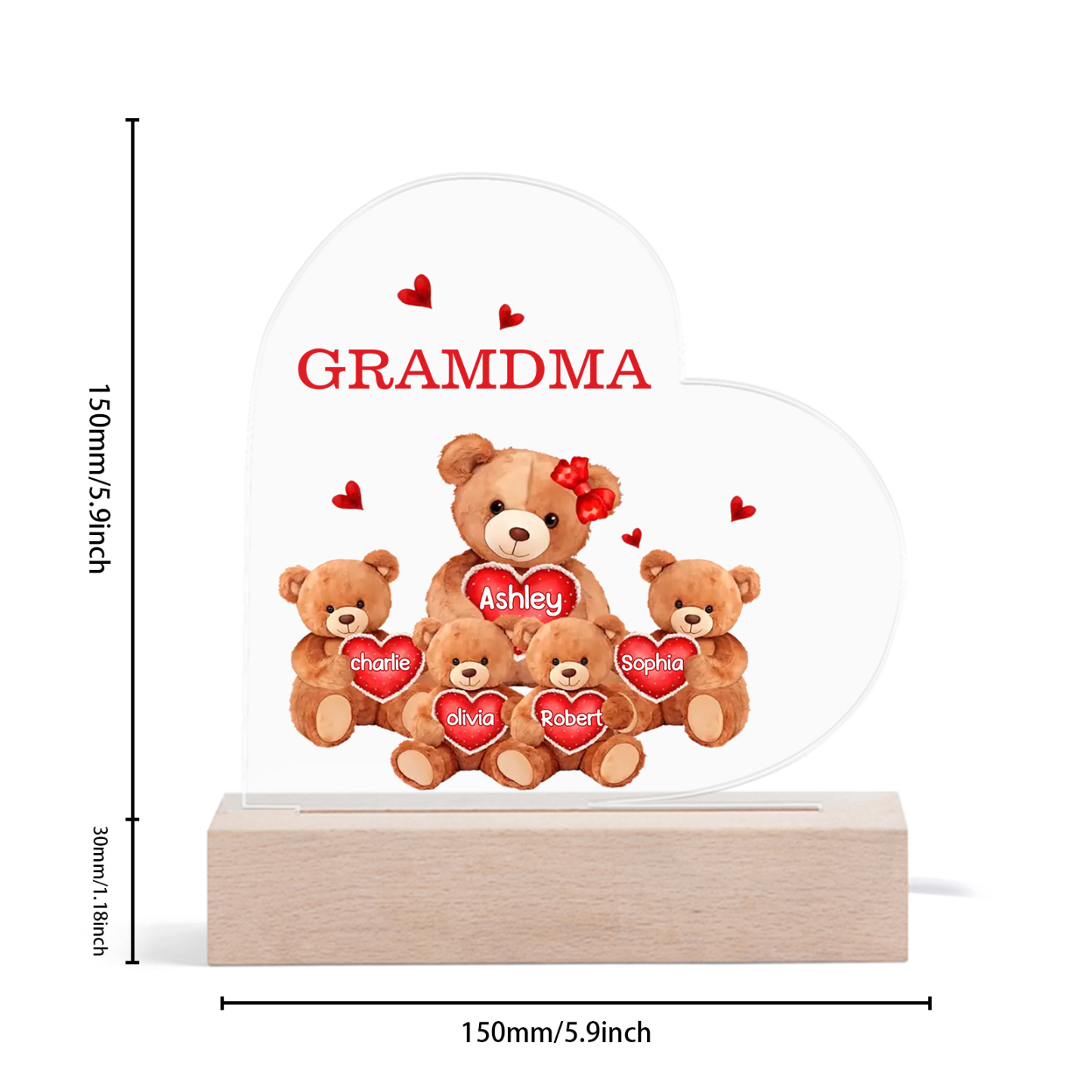 Personalized Bear Family Acrylic Plaque Night Light with Custom 5 Names LED Night Lamp