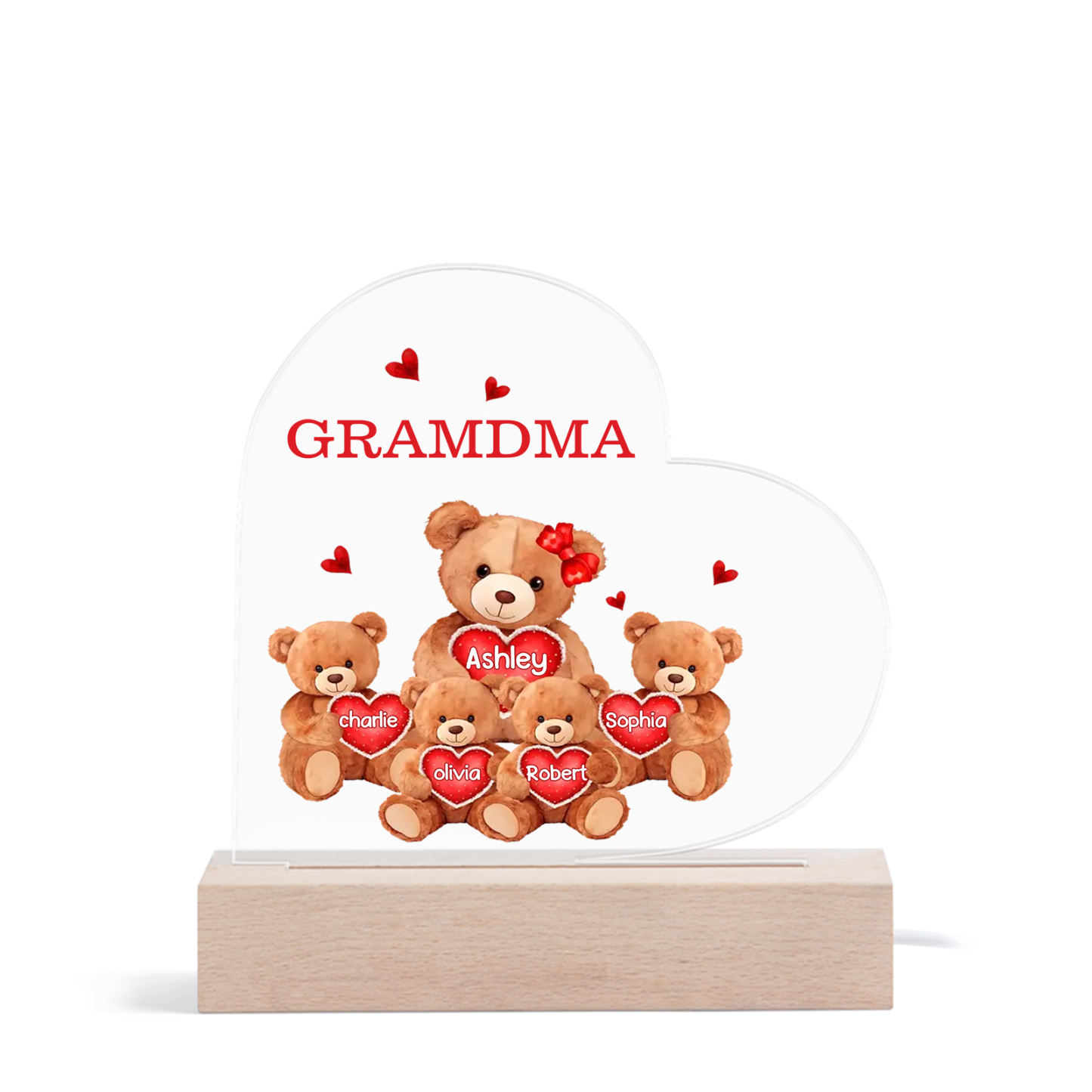 Personalized Bear Family Acrylic Plaque Night Light with Custom 5 Names LED Night Lamp