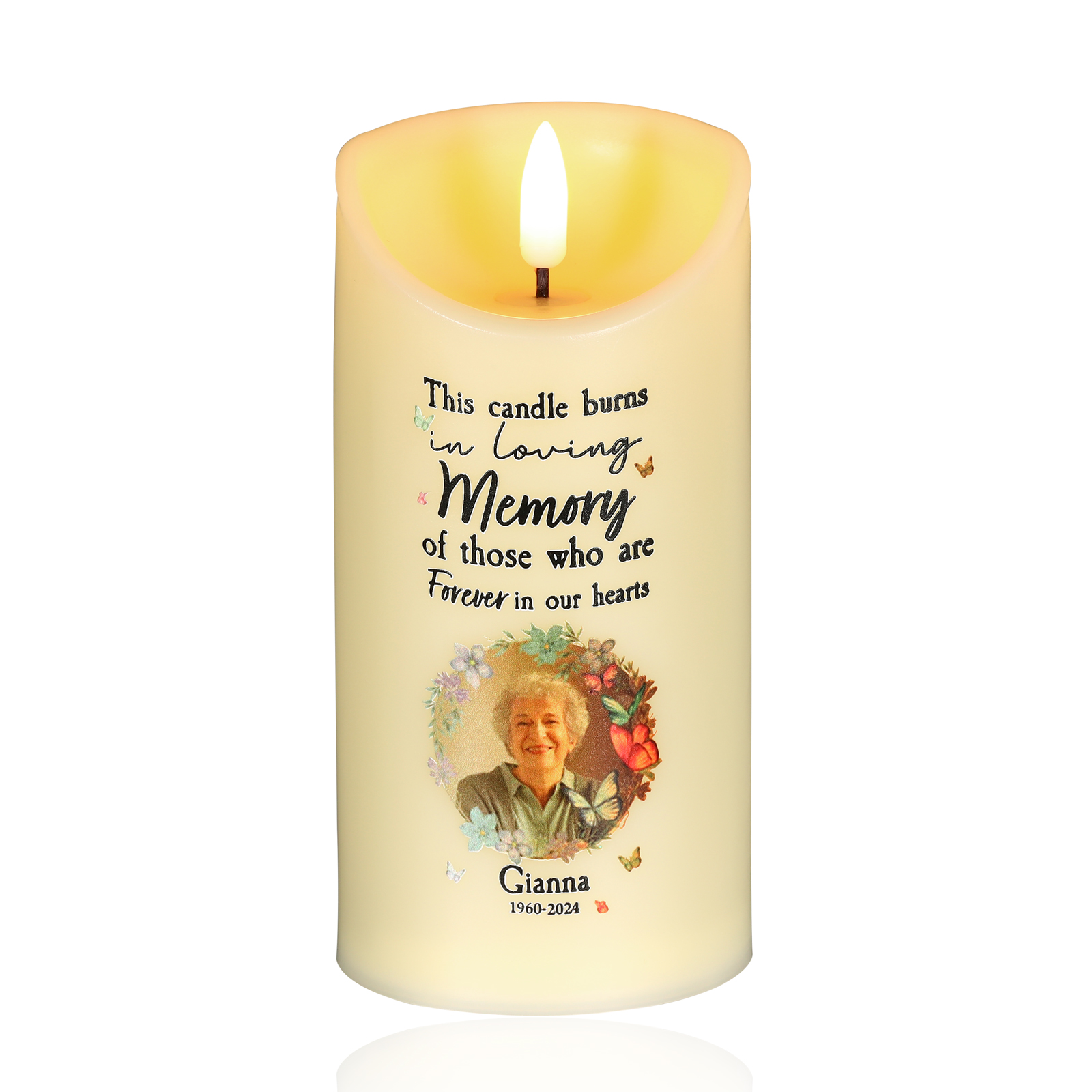 Personalized Memorial Electric Candle with Name, Photo & Date Heartfelt Christmas Tribute