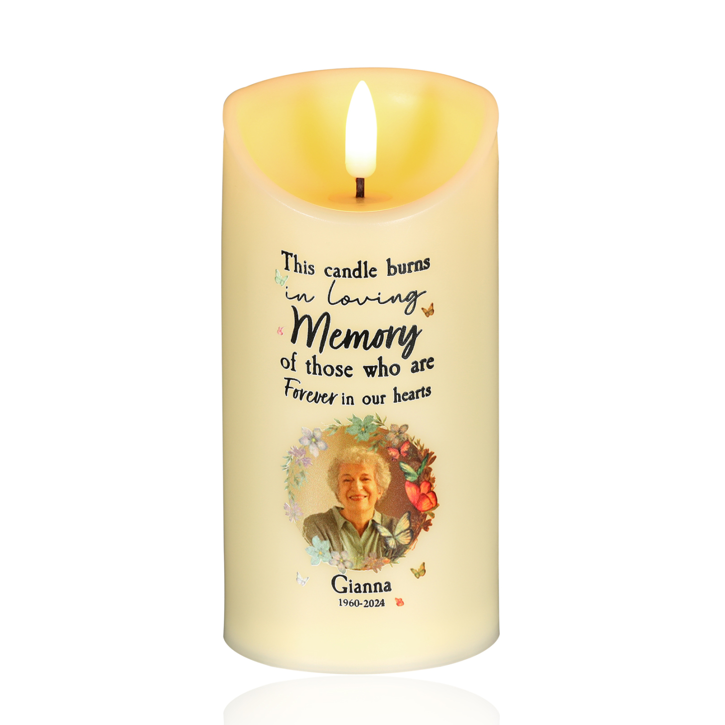 Personalized Memorial Electric Candle with Name, Photo & Date Heartfelt Christmas Tribute