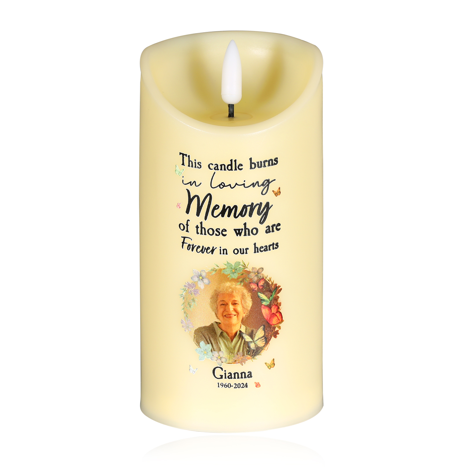 Personalized Memorial Electric Candle with Name, Photo & Date Heartfelt Christmas Tribute