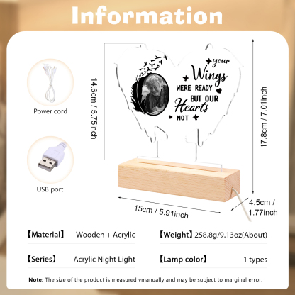 Personalized Memorial Heart Light with Custom Photo A Lasting Tribute in Wing Shape