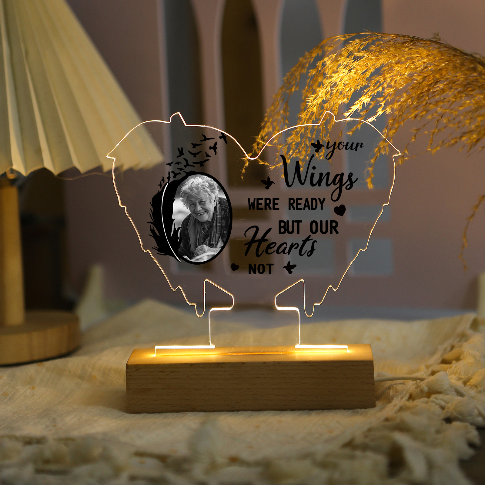 Personalized Memorial Heart Light with Custom Photo A Lasting Tribute in Wing Shape