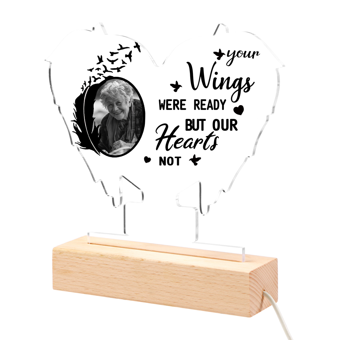 Personalized Memorial Heart Light with Custom Photo A Lasting Tribute in Wing Shape